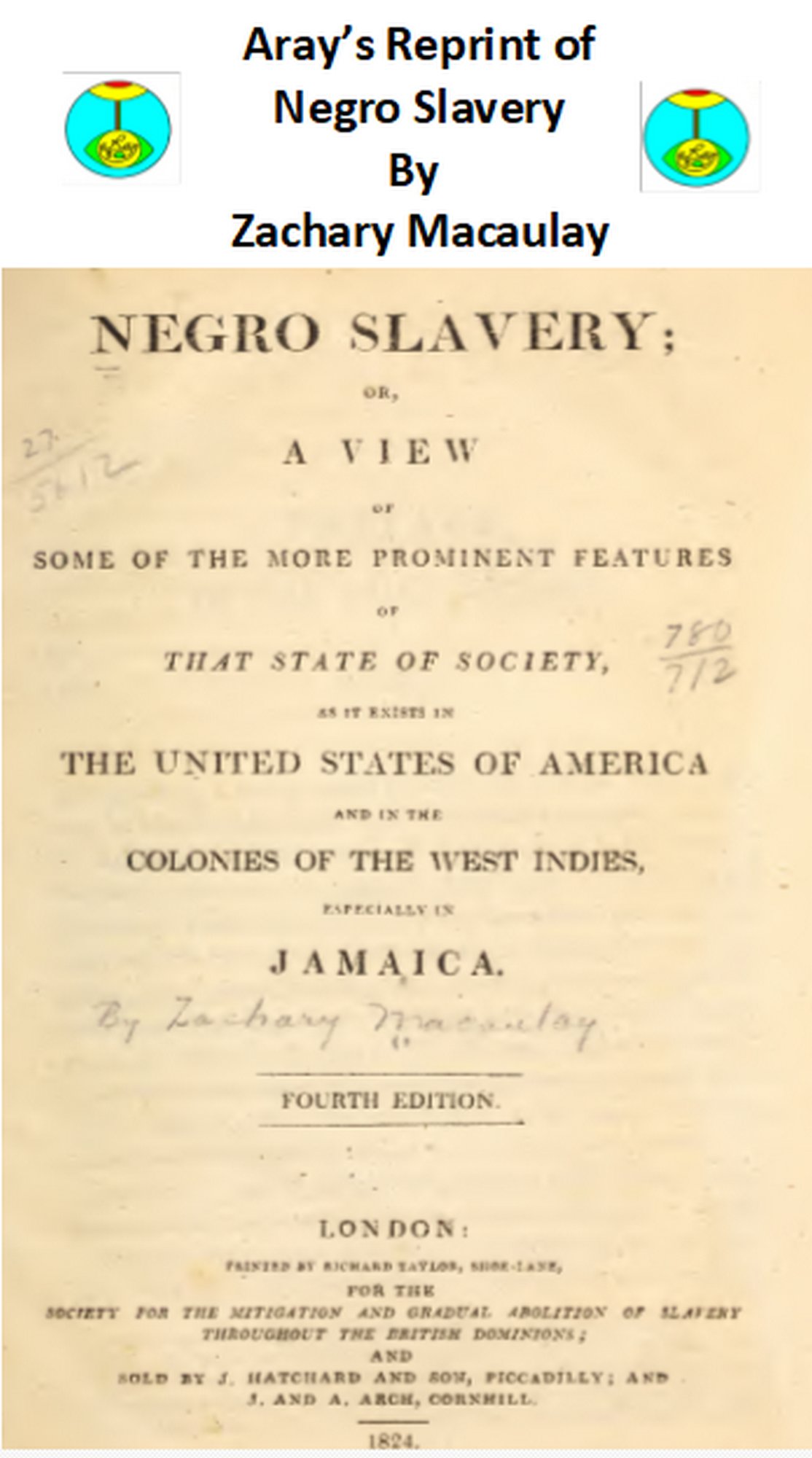 Aray's Reprint of Negro Slavery By Zachary Macaulay Book cover